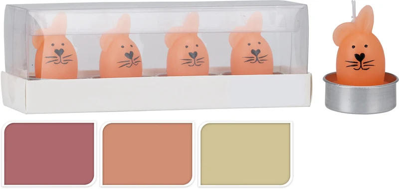 SET VAN 4 THEELICHT HAASJE 3 ASSORTIE KLEUR