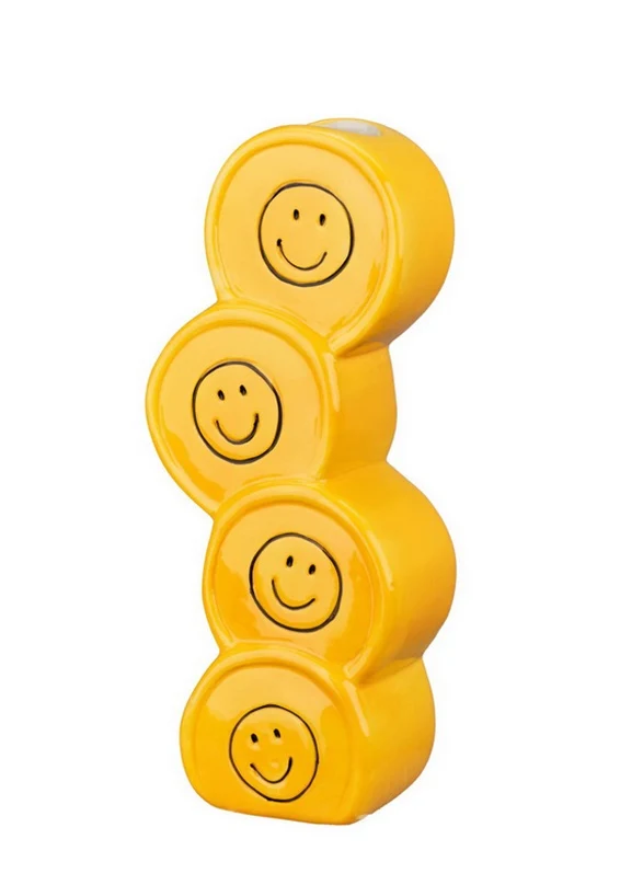 Aardewerk vaas stacked smiley geel 9,7x5,8x23cm