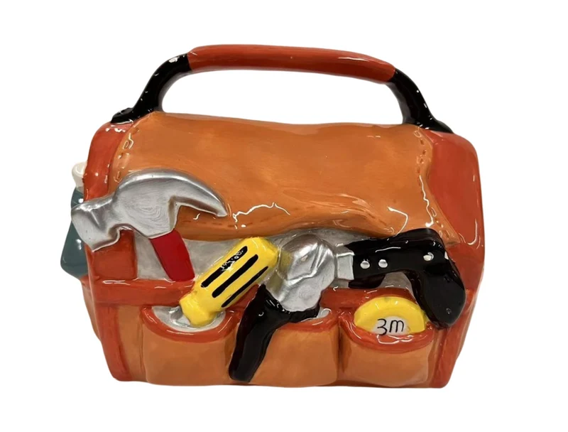 Spaarpot keramiek werktas oranje 18,3x10,8x13,7cm
