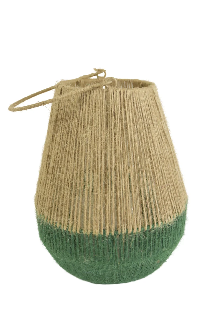 Jute Lantaarn Piety Groen/Naturel D26 H32/49cm