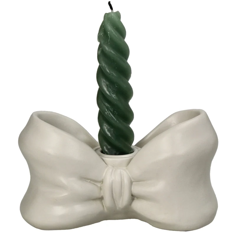 Candle Stick Bow Polyresin Ivory 7x13.5x7cm