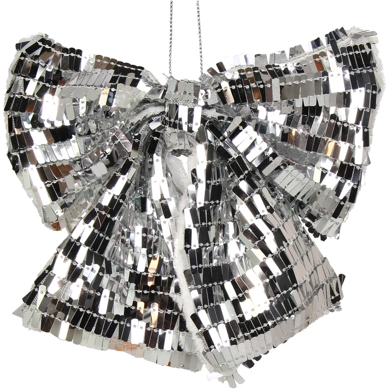 Ornament Party Bow Fabric Silver 17.8cm