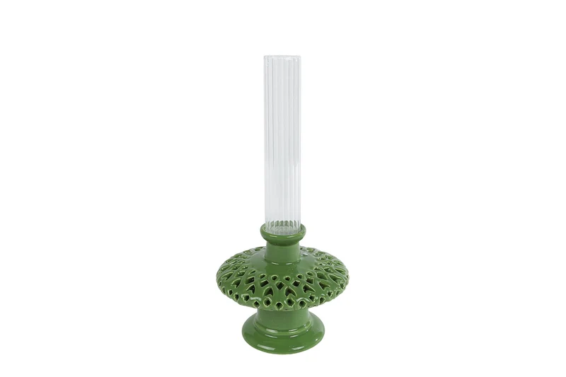 Vaas "Sari" S groen aardew 12x12x25cm