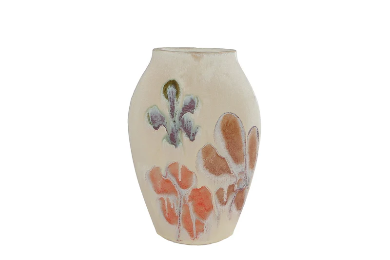 Vaas "Margje" S flower beige aardew 24,5x6,5x31cm