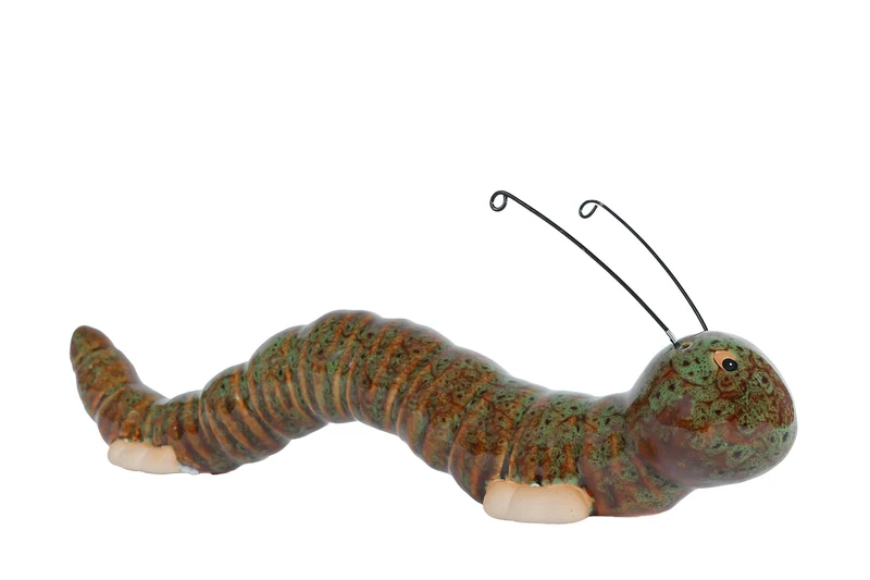 Sculptuur "Caterpillar" L bruin/groen aardew 22,5x4,5x8cm