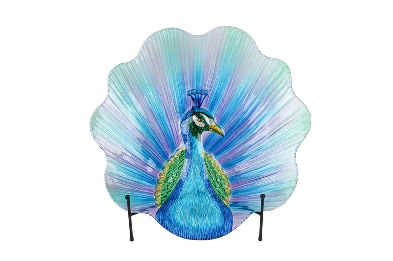 Schaal "Peacock" m/standaard paars/blauw glas 46x46x7cm