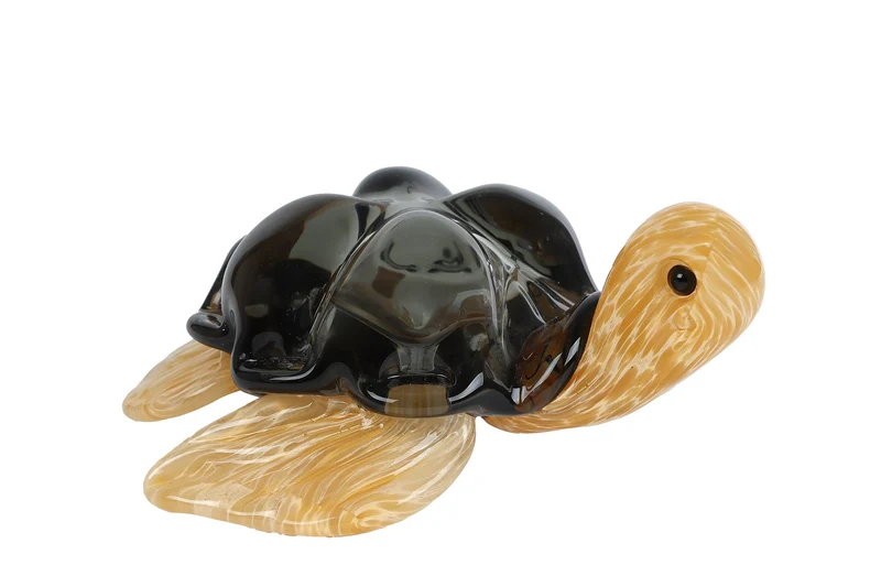 Sculptuur "Turtle" donkergroen/beige glas 15,5x15x7cm