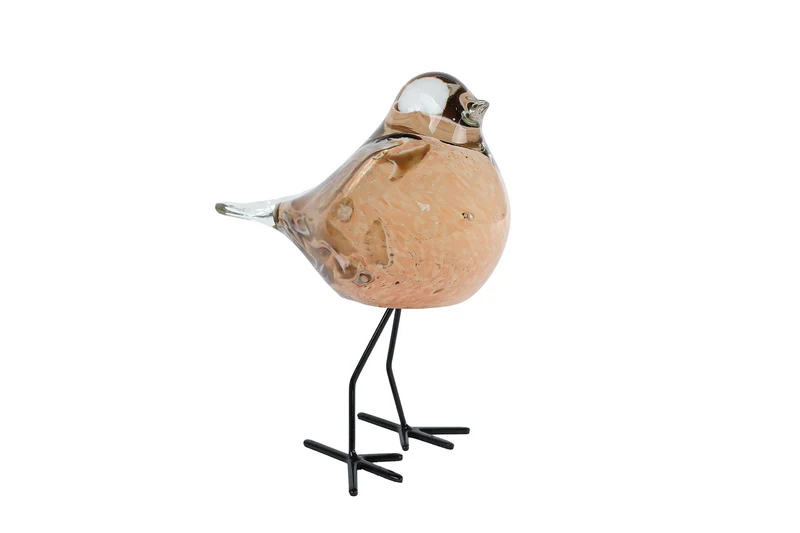 Sculptuur "Bird" op voet beige glas 15x8,5x16cm