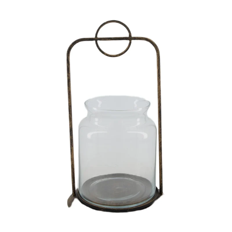 Theelichth "Olielamp" bruin/helder aardew/glas 10x10x35cm