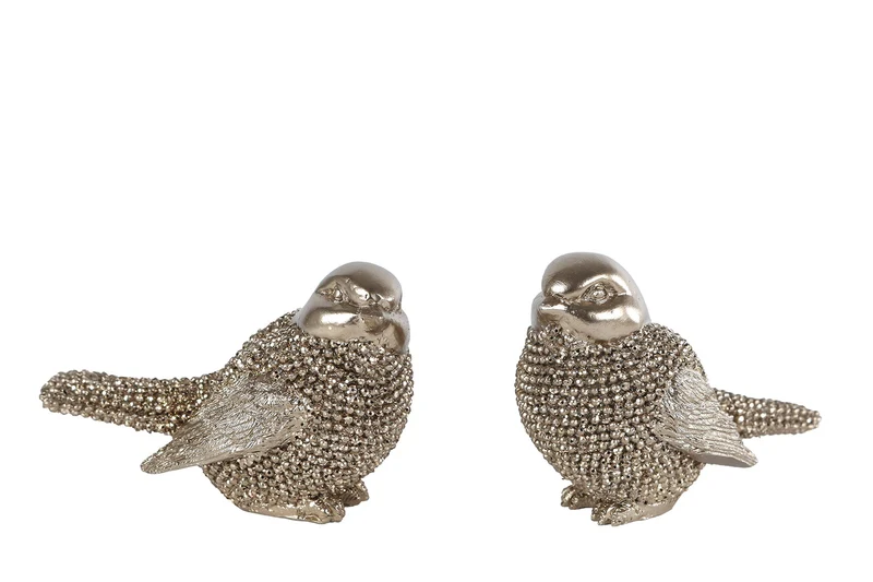 Sculptuur "Vogeltje" glinster goud a2 polystone 8x4,5x5cm
