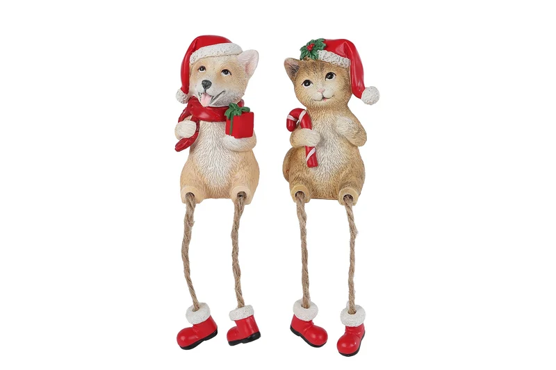 Sculptuur "Xmas Dog & Cat" a2 polystone 4x4,5x7,5cm