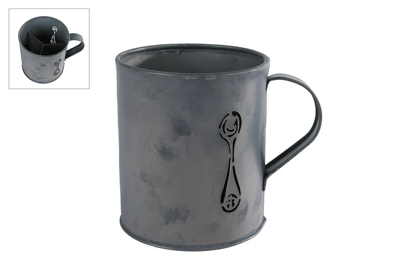 Bestekbakje "Mug" grijs zink 10x14x12cm