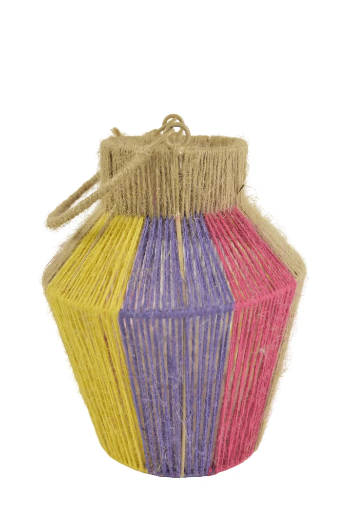 Jute Lantaarn Jasmijn Geel/Fuchsia/Paars/Naturel D20 H24/36cm