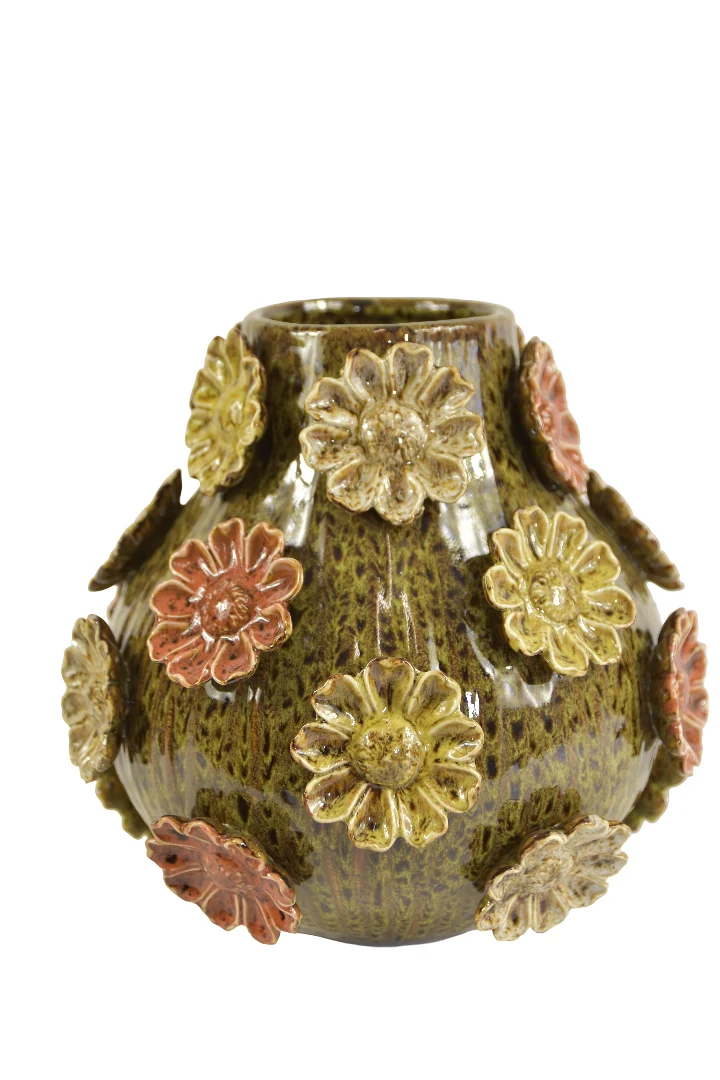 Vaas Flowers D32 H30cm Groen/multikleur