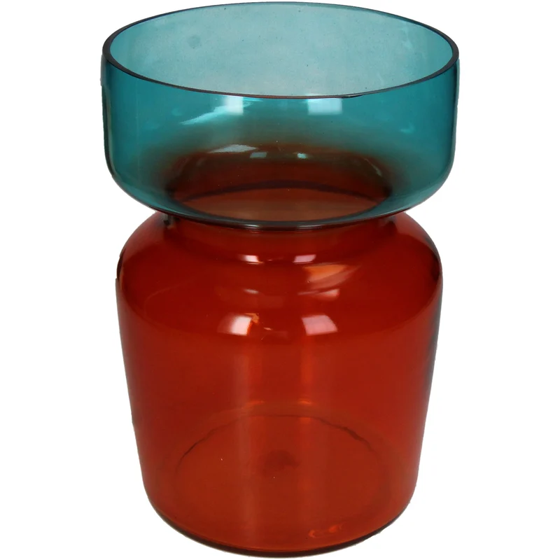 Vase Two Tone Glass Multi 18x18x25cm red/blue
