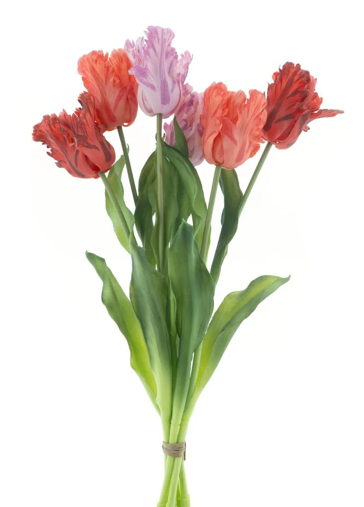 Real Touch Parrot tulip bundle Sally X6 mixed orange/peach/pink 51cm