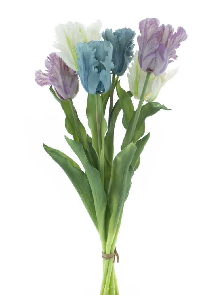 Real Touch Parrot tulip bundle Sally X6 mixed blue/pink/cream 51cm