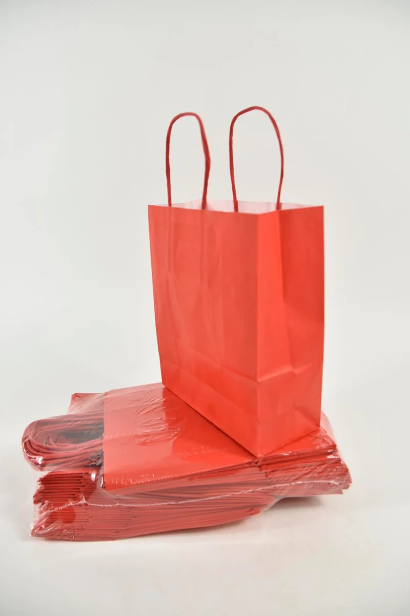 Draagtas Rood kraft 18+8x22cm a 50 stuks gedraaid handv.