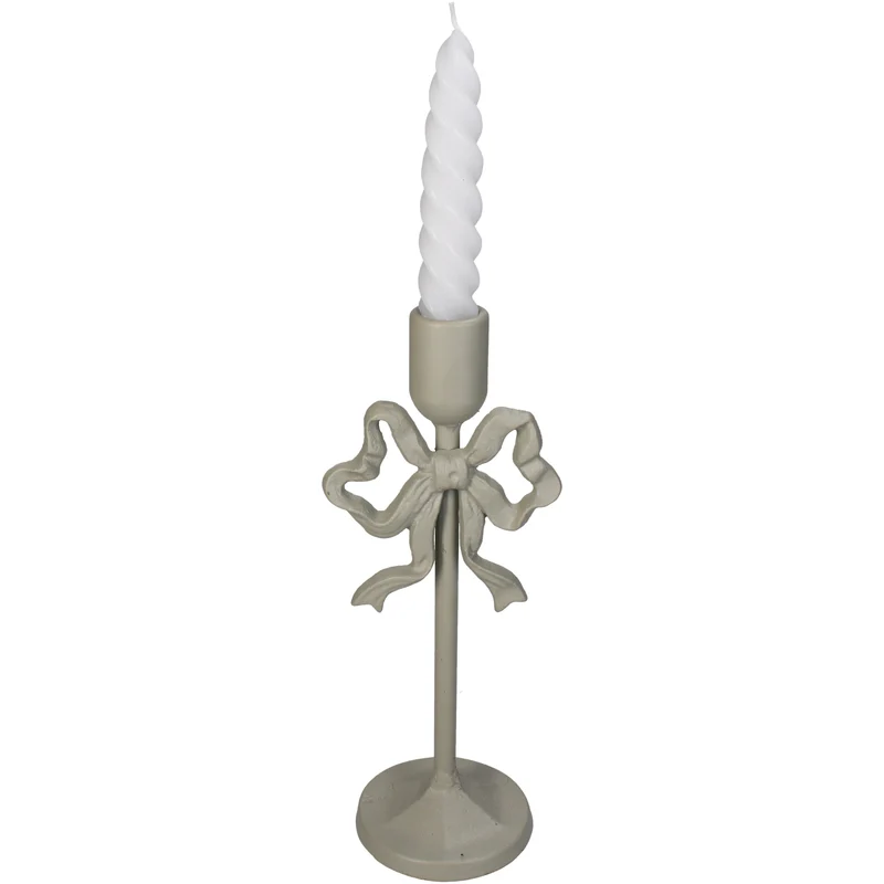 Candle Stick Bow Metal Ivory 10x8.5x25.5cm