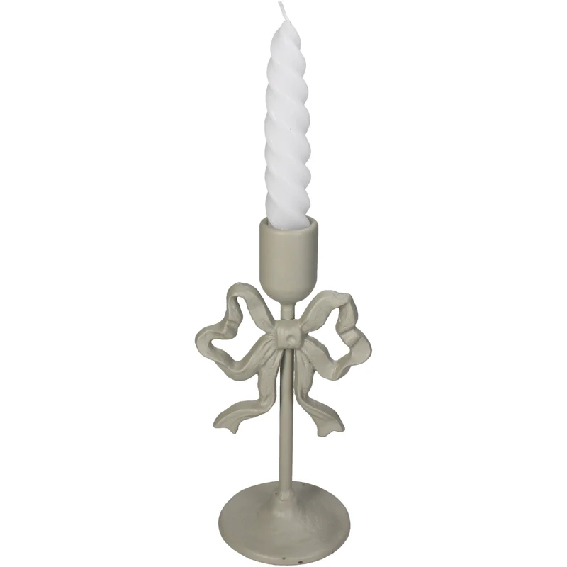 Candle Stick Bow Metal Ivory 10x8.5x20.5cm