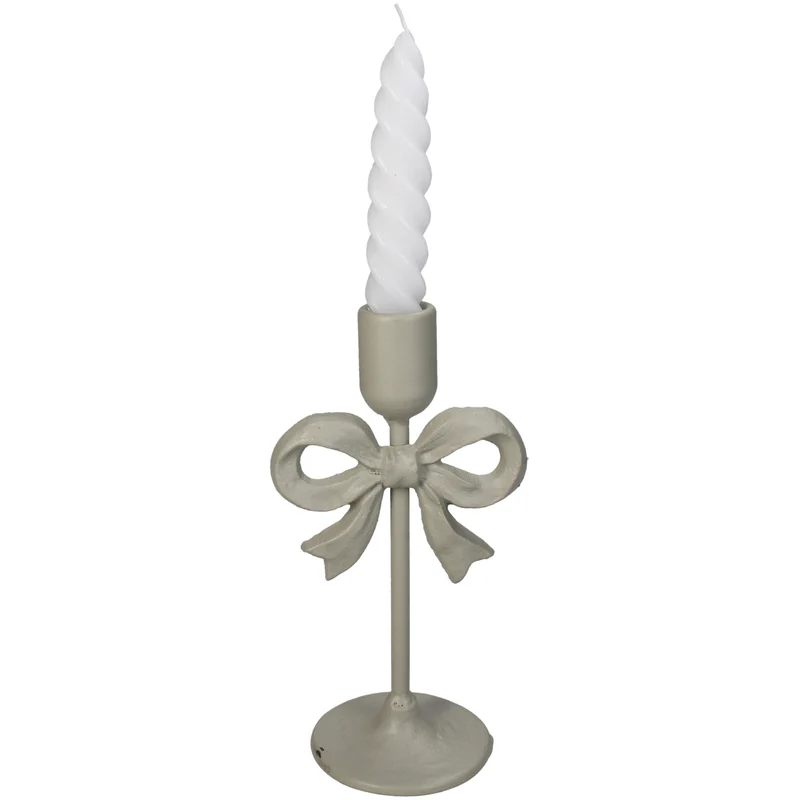 Candle Stick Bow Metal Ivory 10.5x8.5x20.5cm