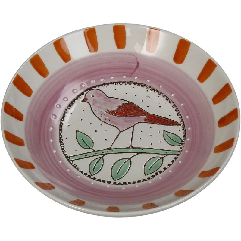 Bowl Bird and Stripes Stoneware Multi 17.5x17.5x3.8cm