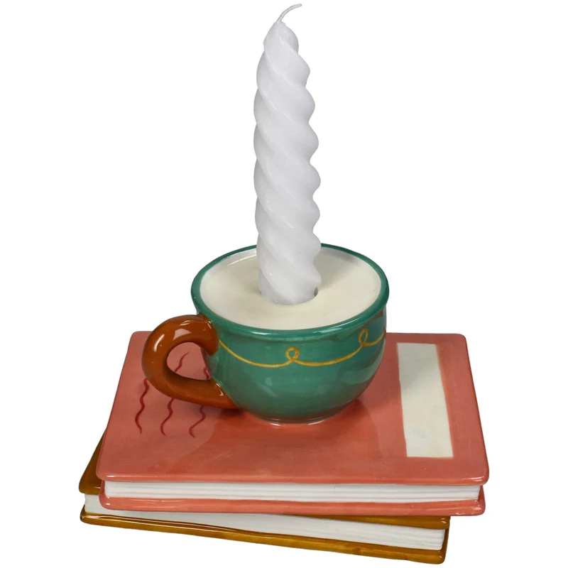 Candle Stick Cup on Book Dolomite Multi 16.5x13.5x9.5cm