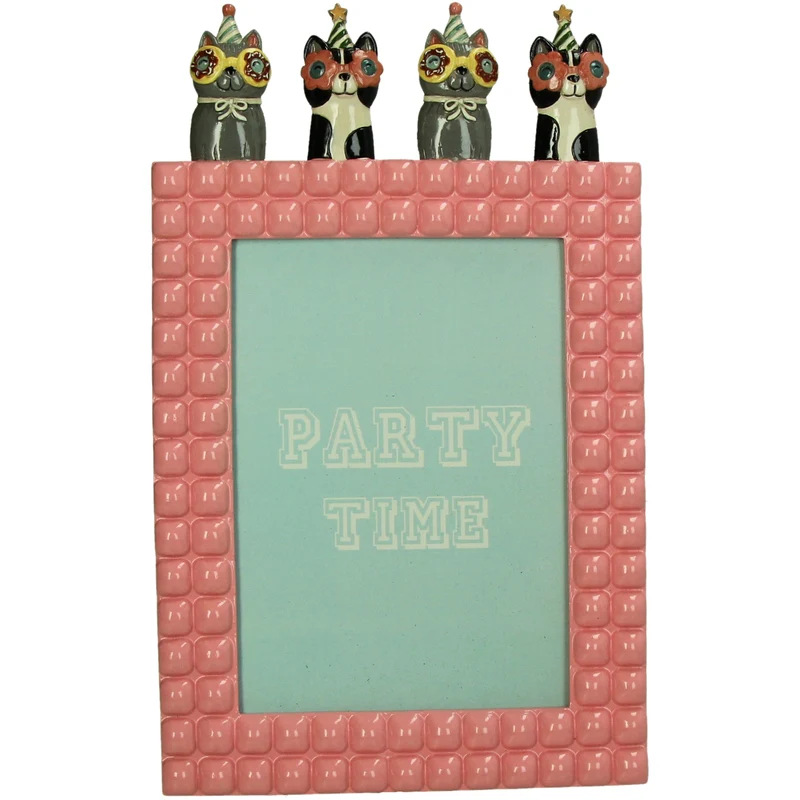Photo Frame Party Cat Polyresin Pink 13x18cm