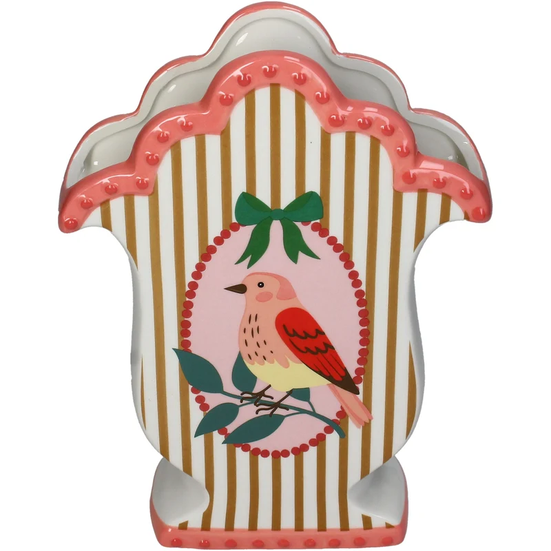 Vase Bird Stoneware Multi 18.8x7.2x25.1cm