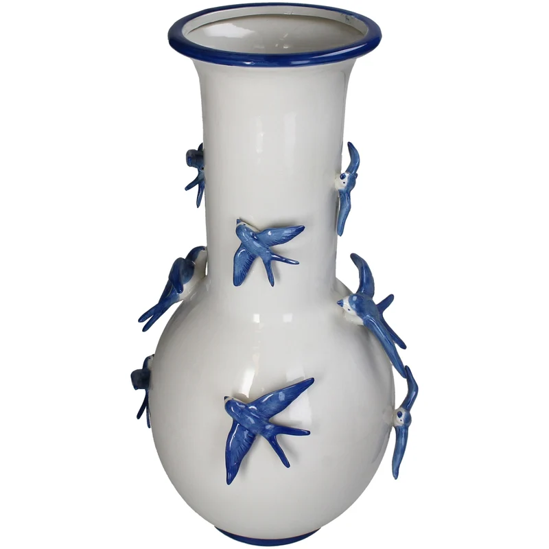 Vase Bird Stoneware Blue 25.5x25.5x51.5cm