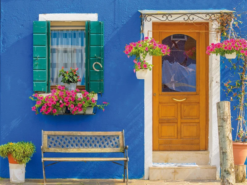 BUITEN CANVAS 58X78CM ITALIAANS BLAUW HUIS