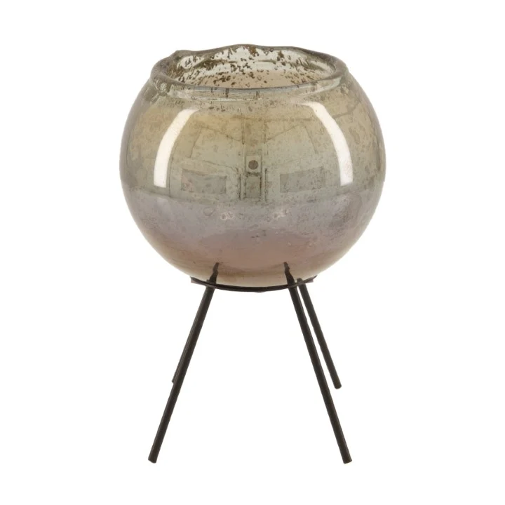 Tealight holder glass 10x10x16cm Grey