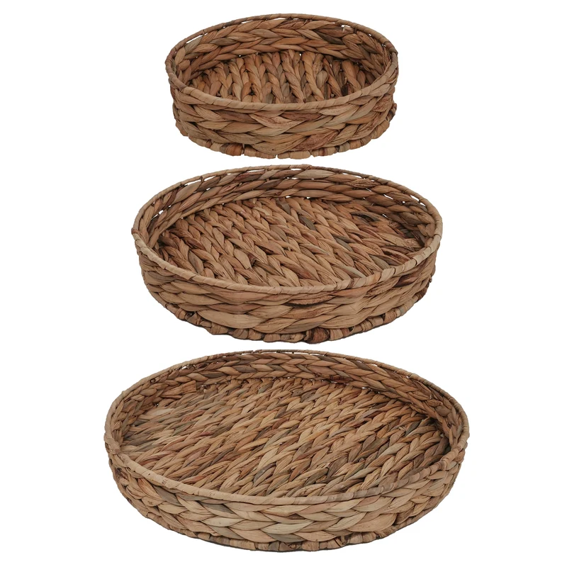 S/3 Tray water hyacinth D45 H6cm Natural