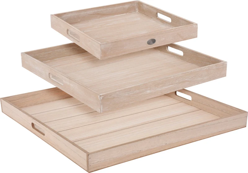 SET 3 STUKS DIENBLAD HOUT 'LIVING' 58x58x4CM