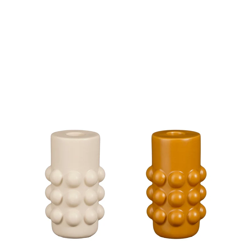 Pam candleholder off white ochre 2 assorted - h13,5xd10,5cm