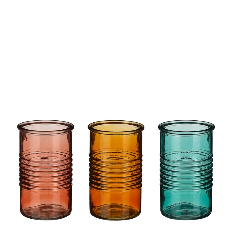 Vase stripes glass brown pink green 3 assorted - h13xd7,5cm