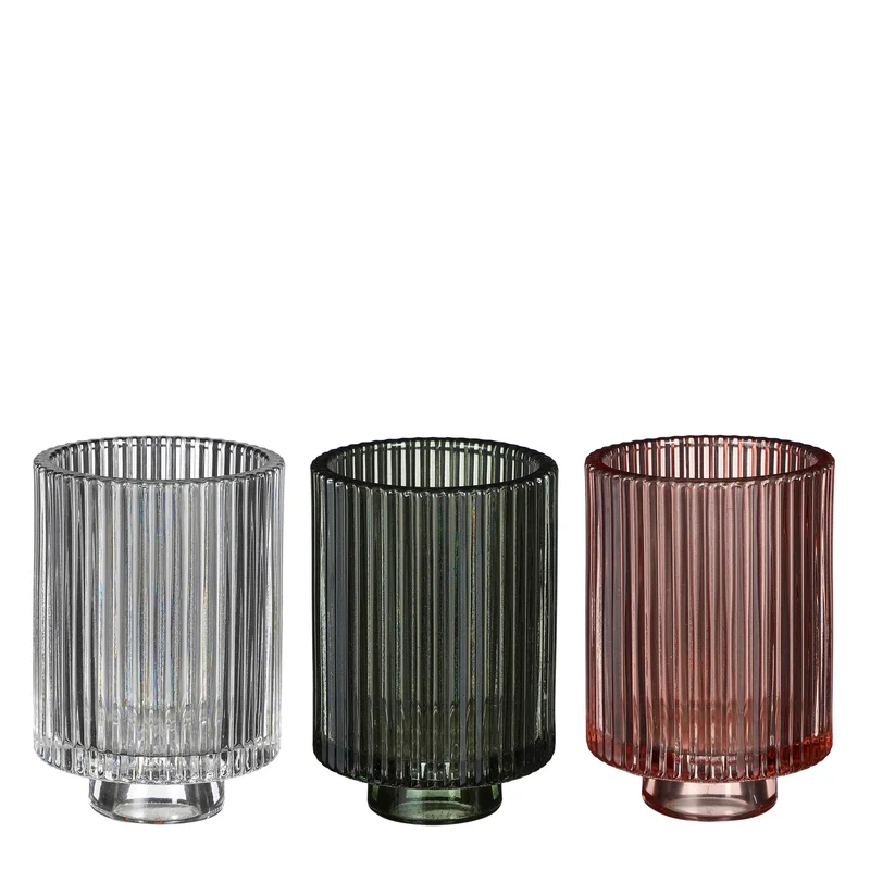 Tealight holder glass green pink 3 assorted - h9,5xd6,5cm