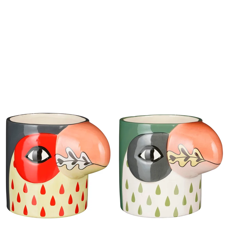 Pot bird green red 2 assorted - h14,5xd13,5cm
