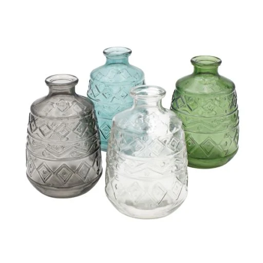 Fles glas ''Werner'' 4 assortie D7,5 H11 cm