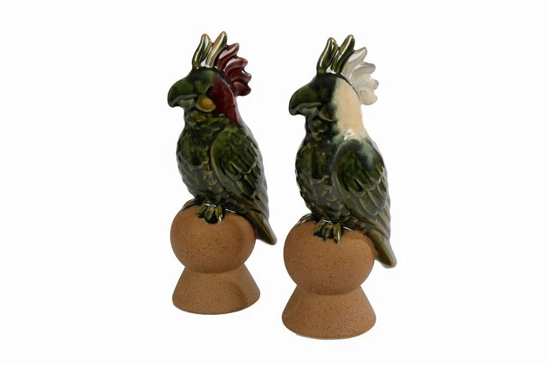 Sculptuur Parrot green with red or white 2 ass aardewerk 20