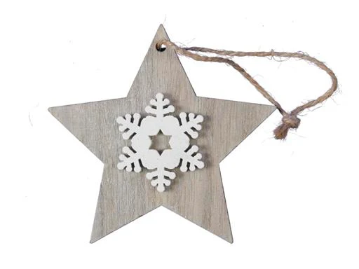 pb. 8 wooden stars/hanging grey/white 7 cm