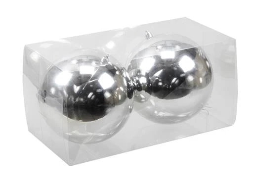 cb. 2 plastic balls silver shiny 150 mm