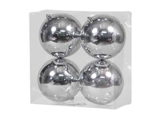 cb. 4 plastic balls silver shiny 120 mm