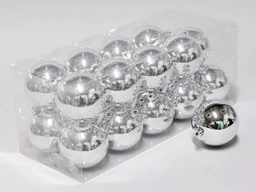 cb. 20 plastic balls silver shiny 80 mm