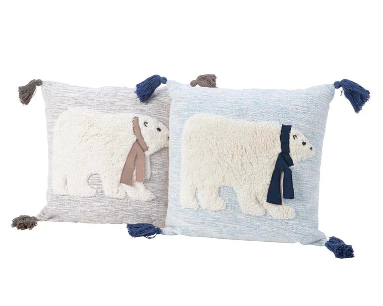 Katoen kussen ijsbeer 2cls assorted 45x45cm