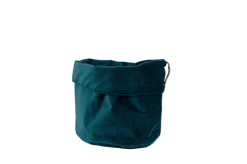 Mand-zak 'textiel' omgeslagen rand petrol dia15x13cm