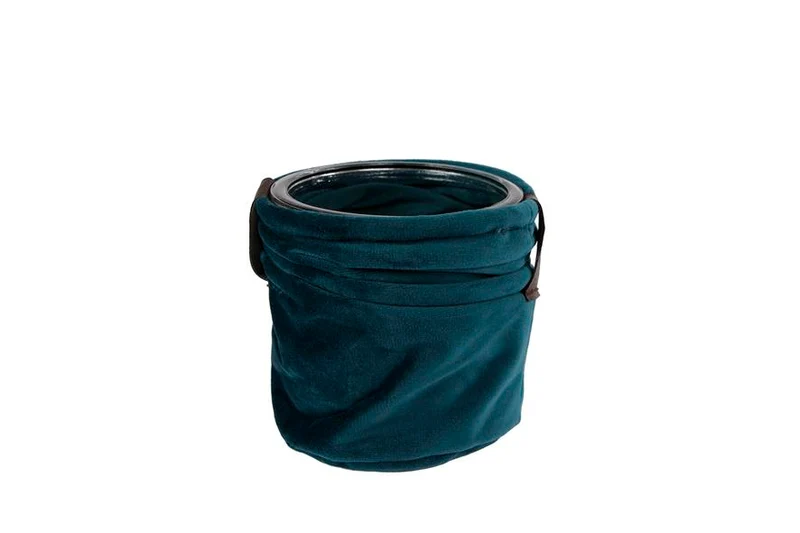 Mand-zak 'textiel' leer-detail petrol dia10x10cm (met glas)