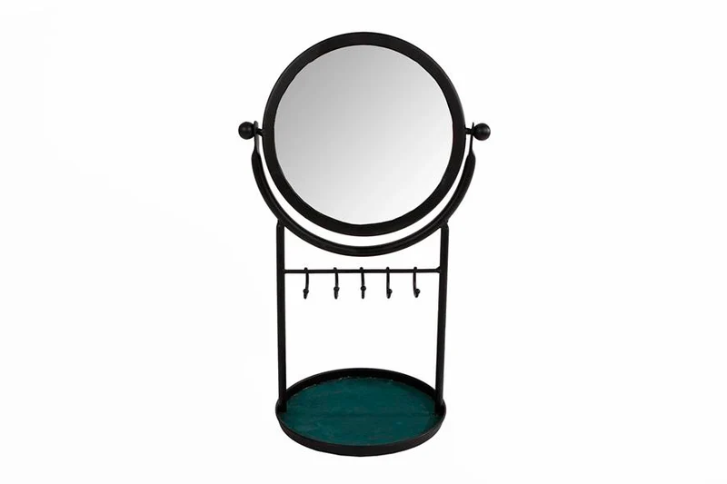 Spiegel rond "Beauty" petrol metaal 22x16,5x37,5cm