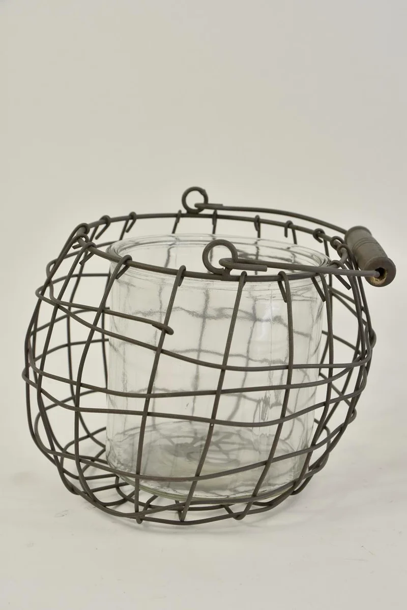 Draadmand met hengsel en glas grijs D15 H13/23cm