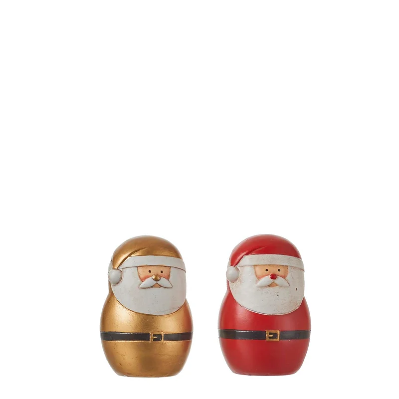 Kerstman rood goud hout 2 assorti - h10xd6,5cm